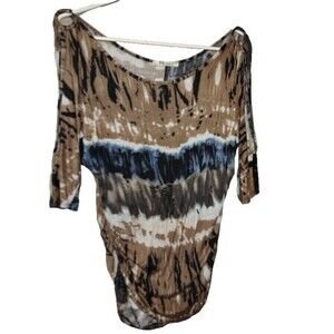 Women's Rumors Multicolor Tie Dye Ruched Sides Top L 40 Bust Shoulder Rings